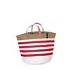 Mono Basket - Zaya Stripe red, White & Brown with Leather Handles - (Medium)