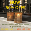 Handmade Lantern Penelope Natural/Moss Green Velvet Trim - Gaya Alegria