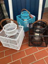 NOW 65% OFF!!!  Handmade Rattan Lantern - Paloma Square Steel Blue, Black or white with Leather Handles - Gaya Alegria