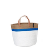 Mono Basket - Zaya Stripe Blue, White & Brown with Leather Handles - (Medium)