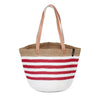 Mono Bag - Ella Solenne Resort Style Red, White & Brown with Long Leather Handles - Gaya Alegria