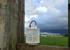 NOW 65% OFF!!!  Handmade rattan Lantern - Paige White / Brown Leather Handle - Gaya Alegria