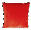 Cushion Cover - Baldu Red with black Pom-pom fringe