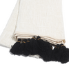 Handmade Cotton Throw Reo White with Black Beaded Tassels (150 x 222cm) - Gaya Alegria