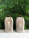 Handmade Rattan Lantern - Perla White Wash / leather Handles- Gaya Alegria