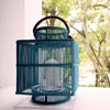 Handmade Rattan Lantern - Paloma Square Steel Blue / Leather Handles - Gaya Alegria