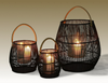 Handmade rattan Lantern - Parker Black / Brown Leather Handle (3 Sizes) - Gaya Alegria