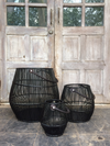 Handmade rattan Lantern - Parker Black / Brown Leather Handle (3 Sizes) - Gaya Alegria