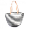 Mono Basket - Ella (Thin stripe Grey/White & Long Leather Handles) | Gaya Alegria 