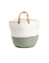 Mono Basket - Sarah (White/Light Green & Leather Handles) | Gaya Alegria 