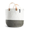 Mono Basket - Sarah (LIGHT Grey/White & Leather Handles) | Gaya Alegria 
