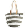 Mono Basket - Ella (Thick Stripe Light Grey & White & Long Leather Handles) | Gaya Alegria 