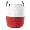 Mono Basket - Sarah (White/Red & Leather Handles) | Gaya Alegria 